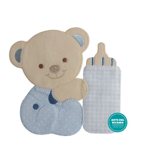 Light Blue Iron-on Patch Teddy Bear Baby Bottle